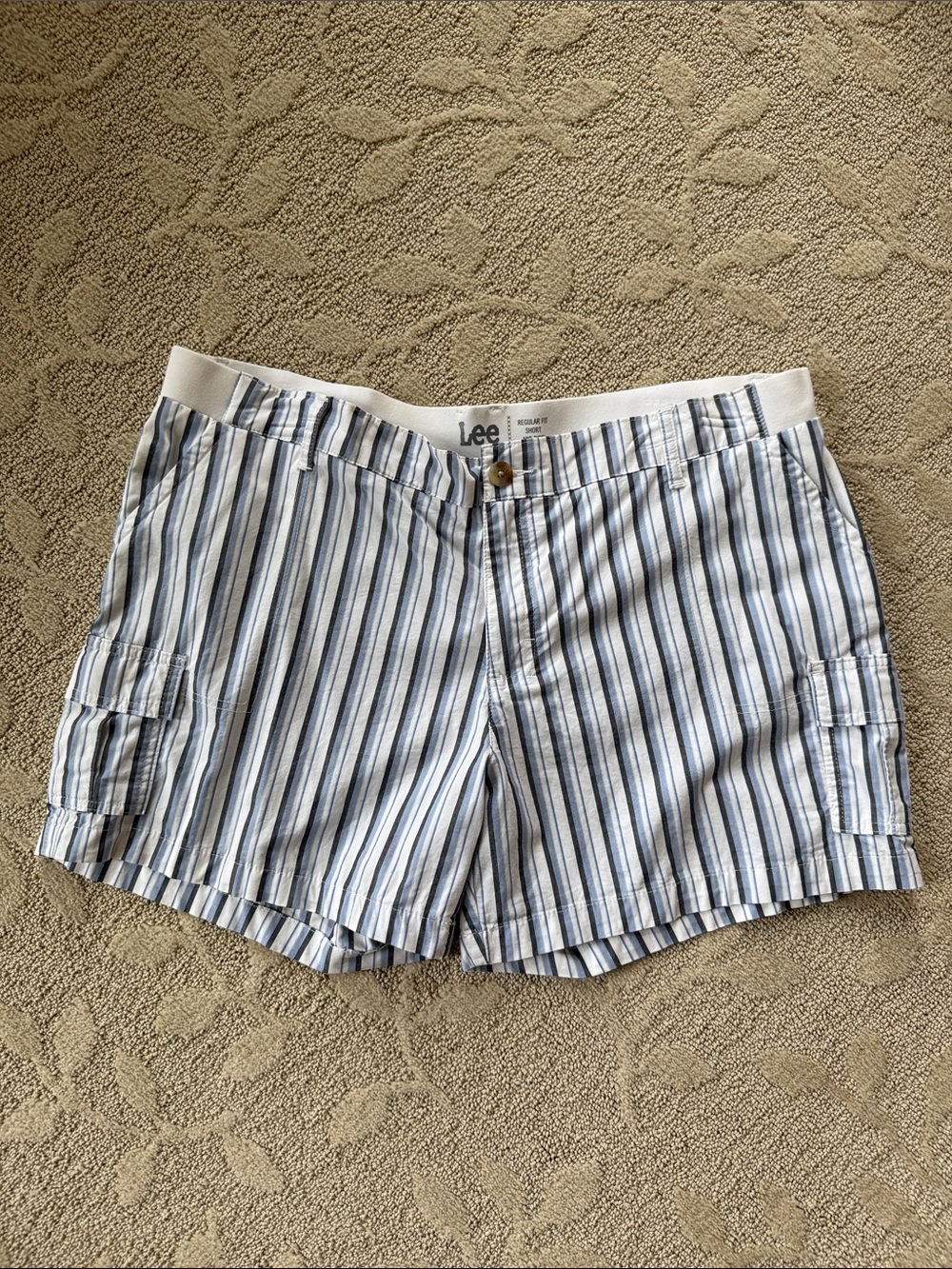 Lee Women's Blue and White Striped Cargo Shorts